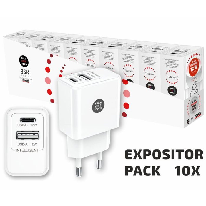 Tech One Tech Pack 10 Cargadores de Pared Basik TEC2954 12W Blanco USB-A Tech One Tech Pack 10 Cargadores de Pared Basik TEC2954 12W Blanco USB-A